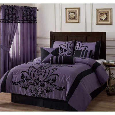 7-Piece Faux Silk Flocked Comforter Set
