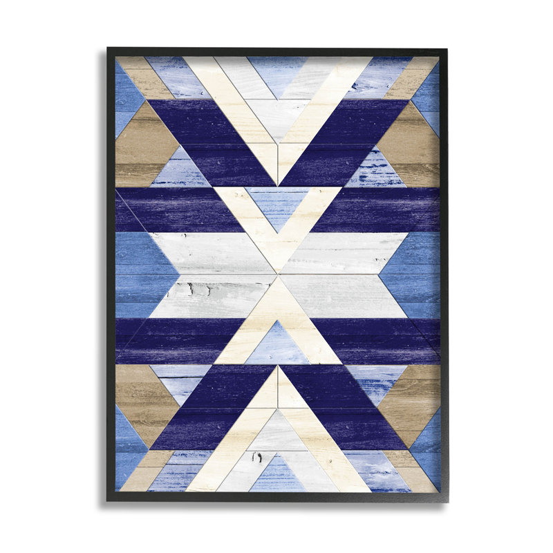 Motif giclée aztèque bleu rustique bleu par Erica Billups, Giclée encadrée noir minuit, H 30 po x l 24 po x P 1,5 po