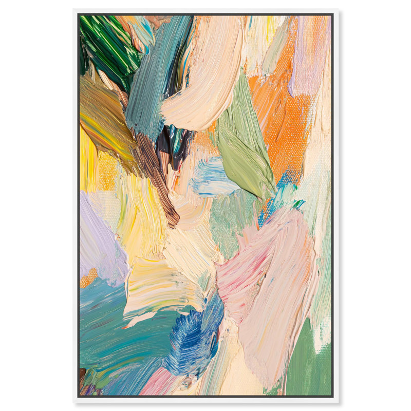 Surge chromatique I, toile abstraite colorée par Art Remedy, H 55 po x l 37 po, Cadre flottant blanc