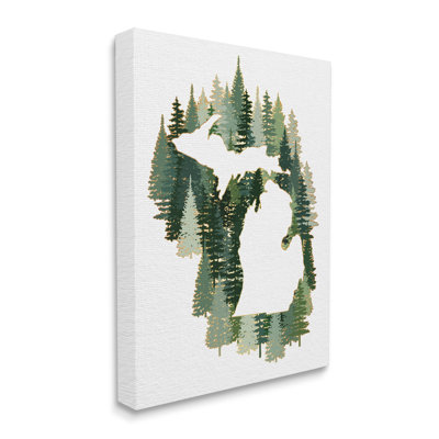 Michigan State Outline Green Pine Tree Forest - Painting