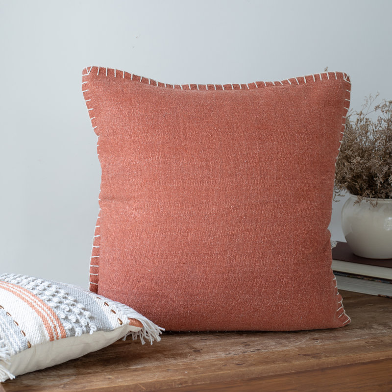 Clay Brown Embroidered Edges 24" Square Throw Pillow