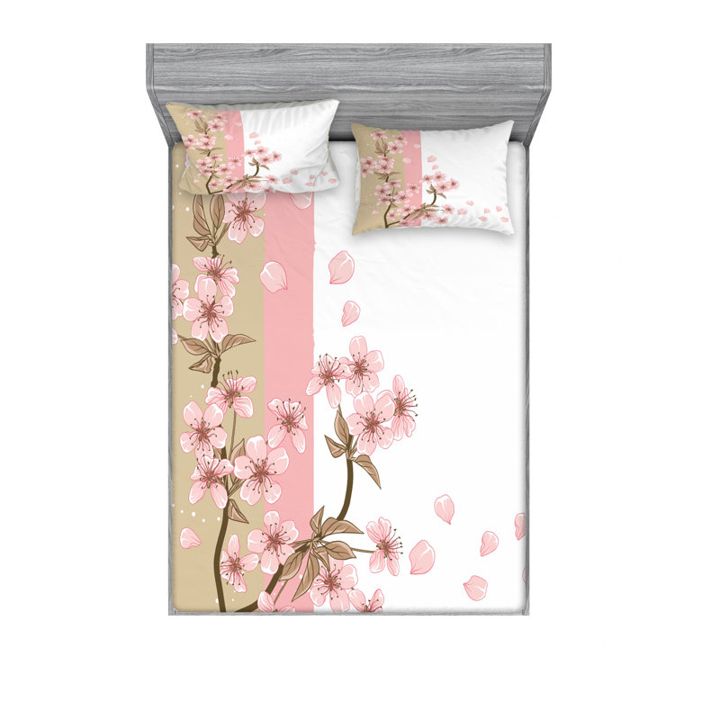 Microfiber Floral Sheet Set, Queen Sheet Set with Fitted Sheet, Romantic Rose Flowers