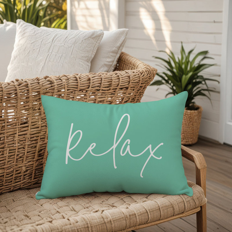 Outdoor Reversible Throw Pillow, Mint Green/White