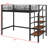 Metal Loft Bed With Upper Grid Storage Shelf And Lateral Storage Ladder-345866829