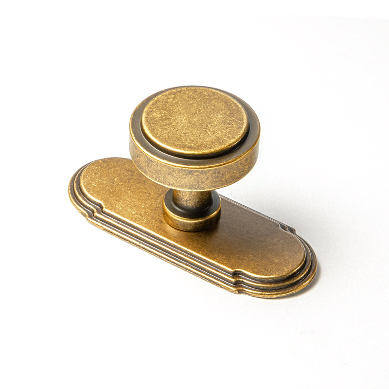 Poignée ronde de 1,2 po de diamètre avec plaque arrière (G014), paquet multiple, Laiton antique