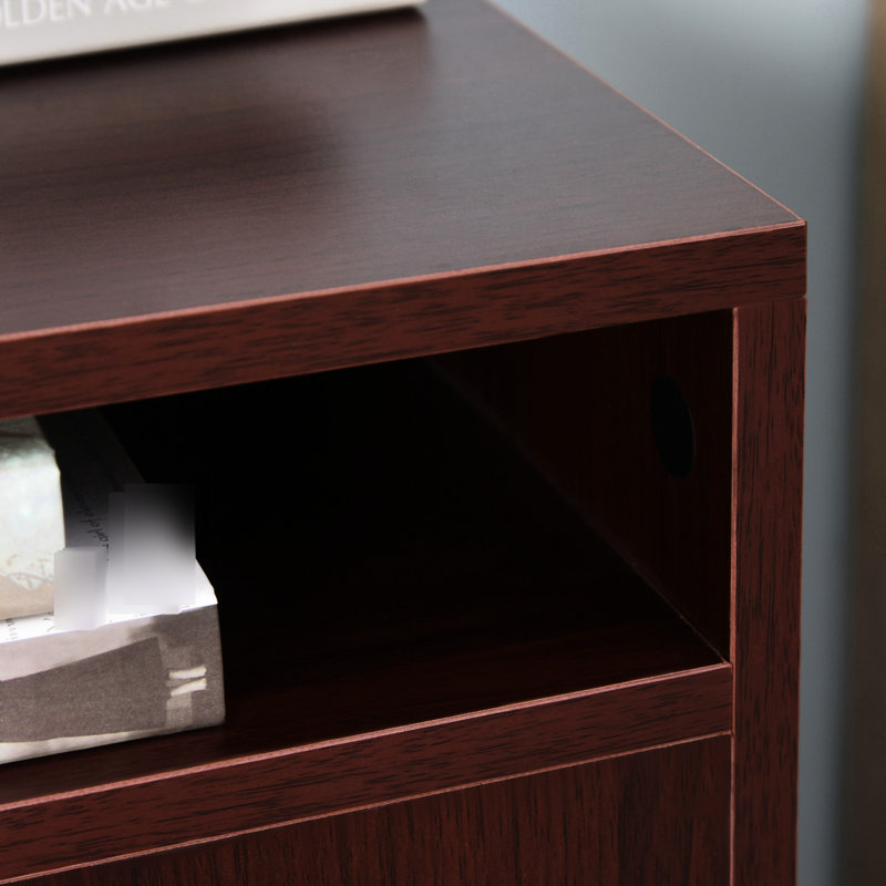 Armoire de rangement mobile brune avec tiroir et support d'imprimante sur roulettes, suffisamment de livres pour cartouches de bureau, emplacement de bureau compact, 4 roues omnidirectionnelles, poignée en métal