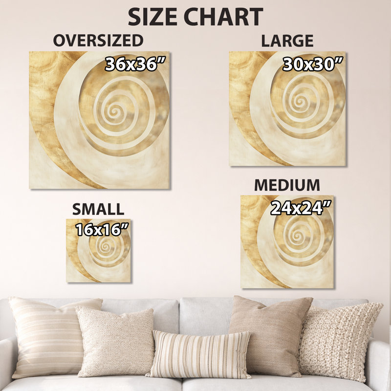 «Gold Spiral Flow - Abstract Spirals», art mural moderne en métal, L 29 po x H 29 po
