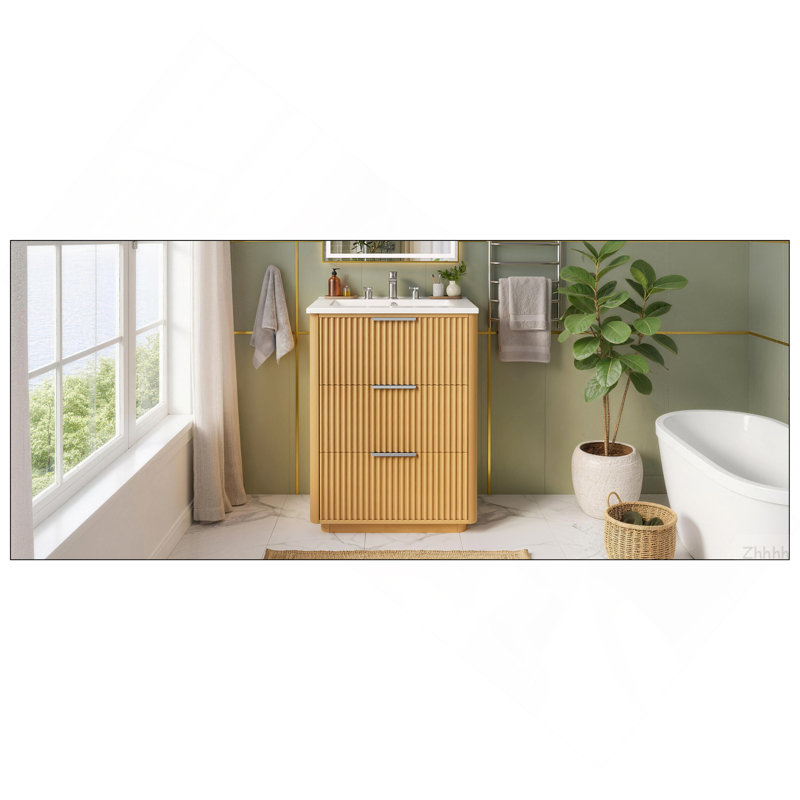Meuble-lavabo de luxe moderne de 24 po avec lavabo en céramique, meuble de salle de bain avec tablette ouverte et rangement fermé