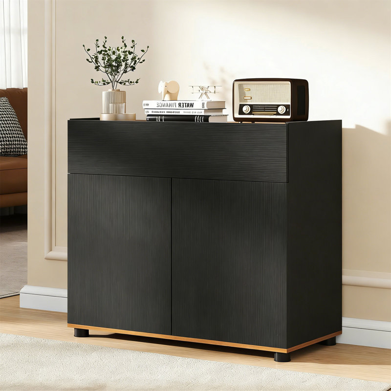Wooden Coffee Bar Station Table With 1 Drawer & 2 Doors, Black