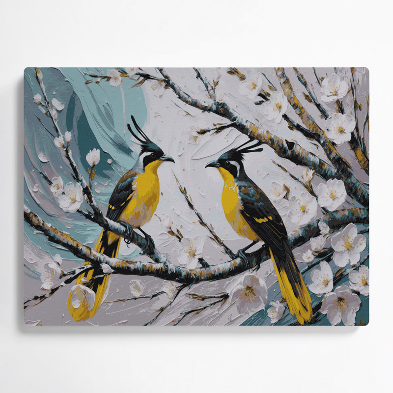 Oiseaux, art mural jaune en métal Bulbul, H 144 po x l 216 po x P 0,05 po
