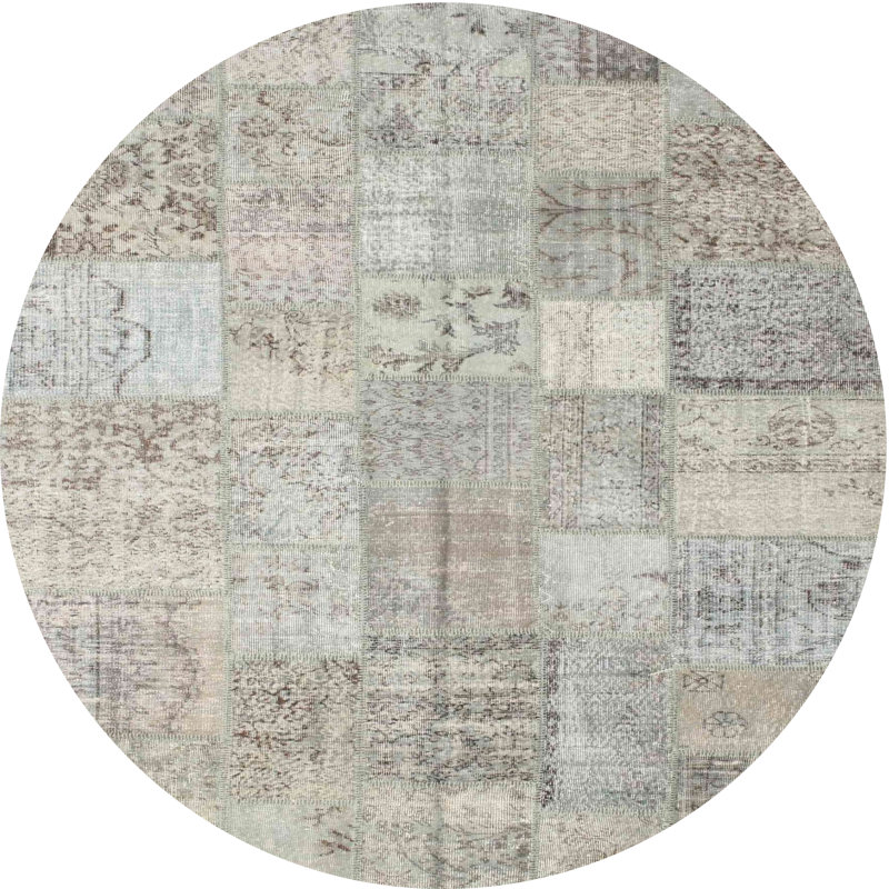 Tapis gris/crème/brun contemporain, Rond 4 pi
