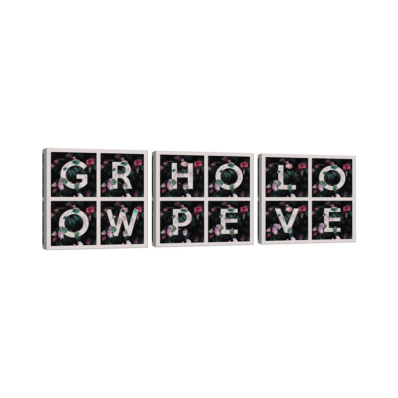 «Grow Hope Love», ensemble d'art mural sur toile tendue (ensemble de 3)