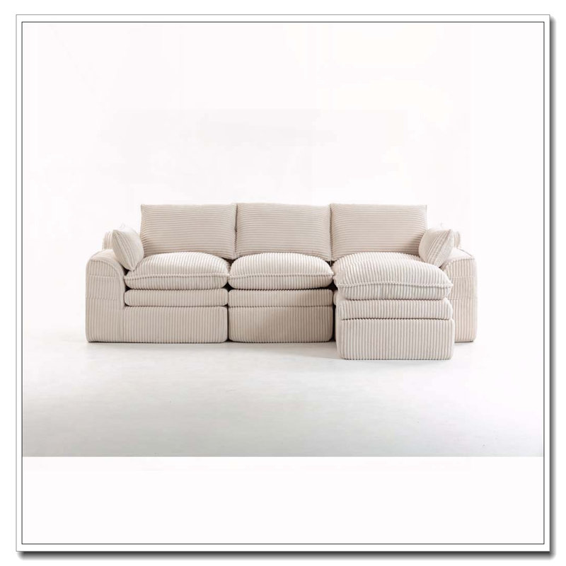 Modern L Shaped Compressed Modular Sectional Sofa, Beige