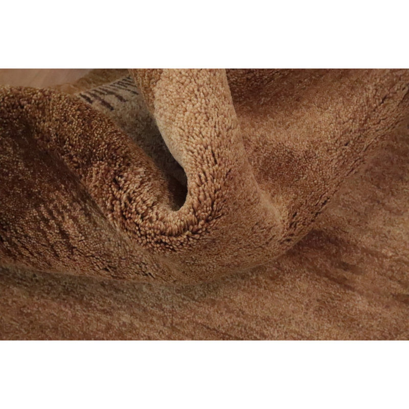 Tapis brun à motif géométrique moderne de style Gabbeh 6 x 8
