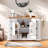 Rolling Kitchen Island With Wood Drop Leaf, Power Outlet, 4 Door Shelves, Embossed Vertical Stripe Design, 6 Deep Drawers, Spice Rack And Towel Rack-622084295