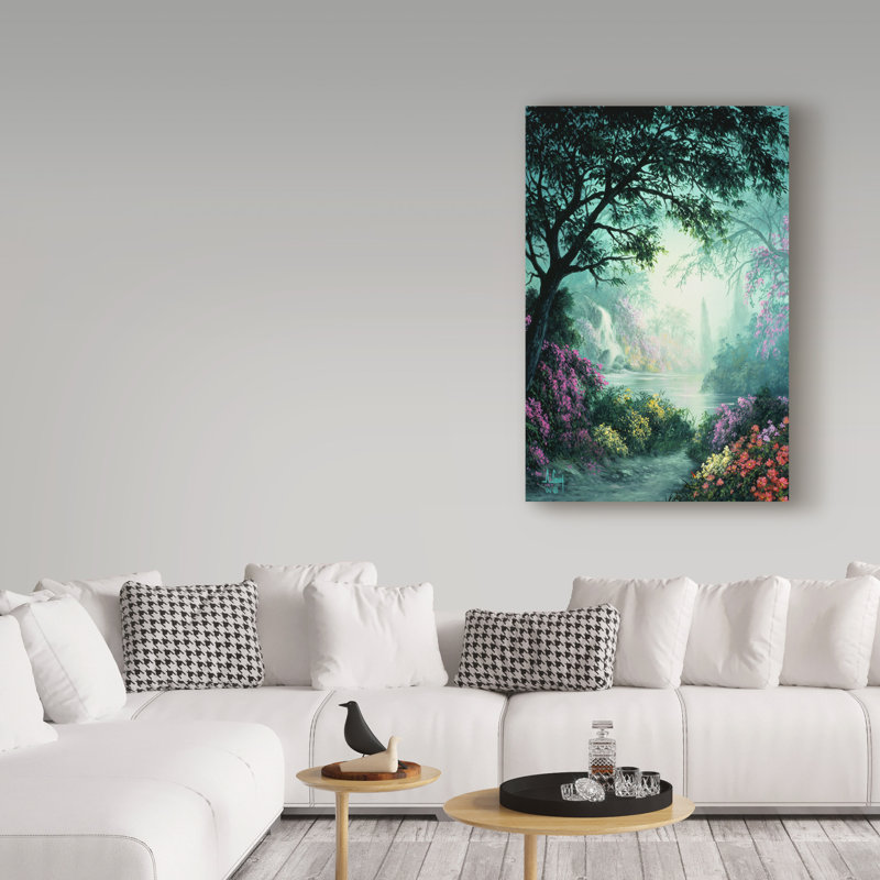 Fikes «Garden Scene 17», reproduction de peinture à l'huile sur toile tendue, H 19 po x l 12 po