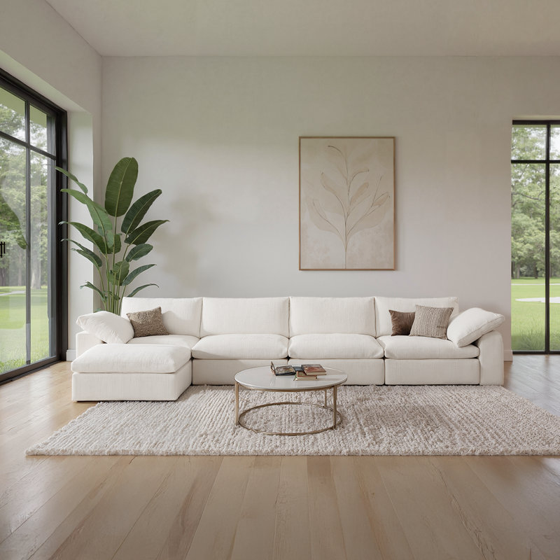Canapé modulaire surdimensionné de 146,5 po Cloud, canapé large et profond, canapé en L avec repose-pieds blanc