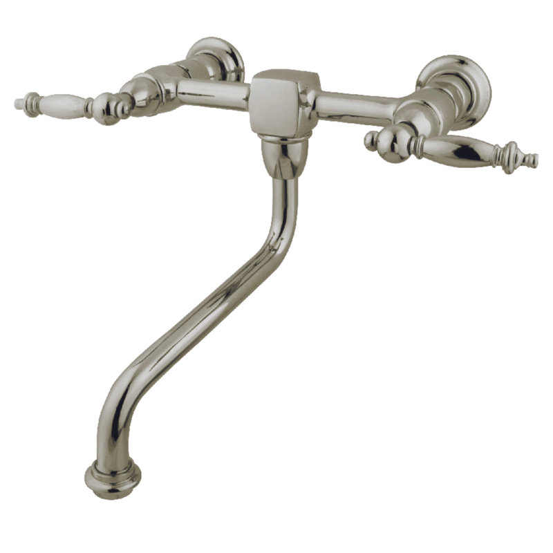 Kingston Brass Heritage Two-Handle 2-Hole Wall Mount Bathroom Faucet, Brushed Nickel