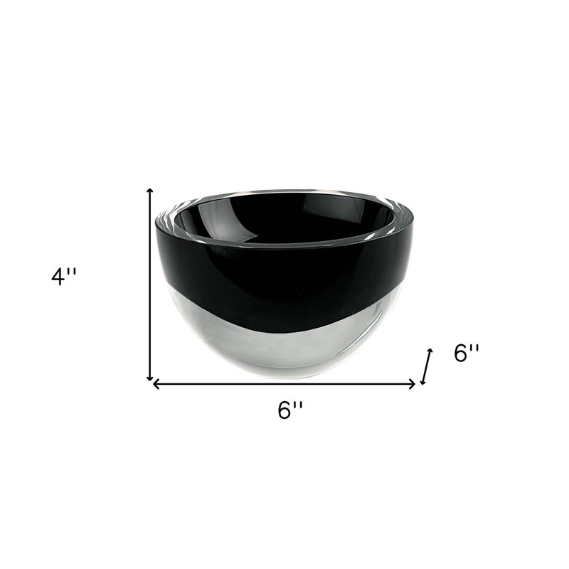 Jet Black Penelope Mouth Blown European Lead Free Crystal 6 In. Bowl, Black/White