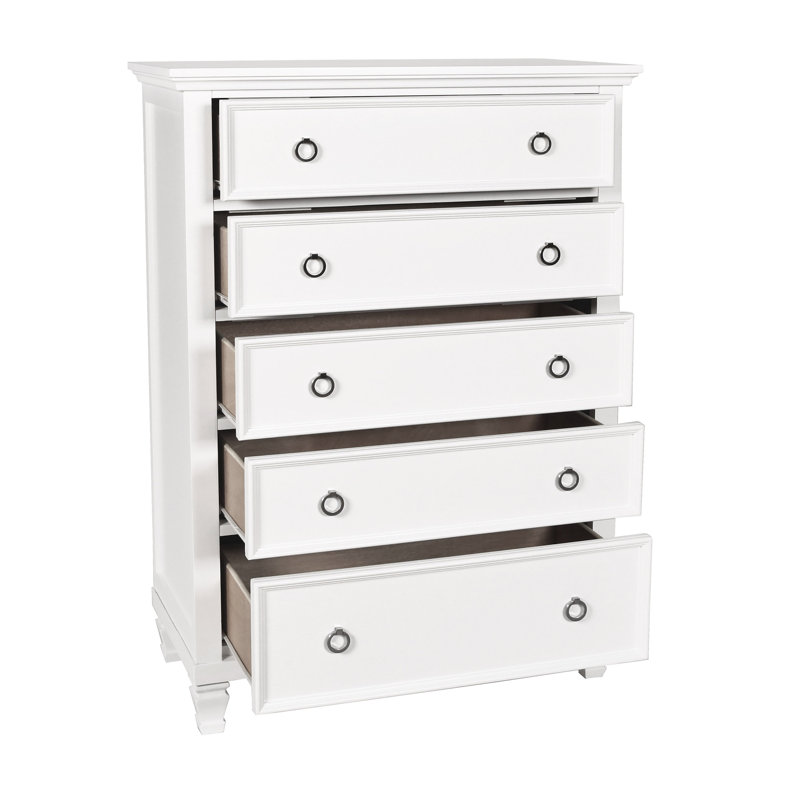 Felder 5-Drawer Solid Wood Chest, White