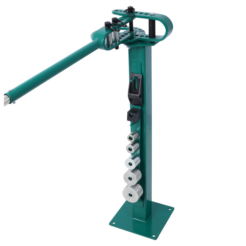 Cintreuse de tuyaux à piédestal manuel en acier vert avec 7 matrices, outil de cintrage de tube de support de plancher compact