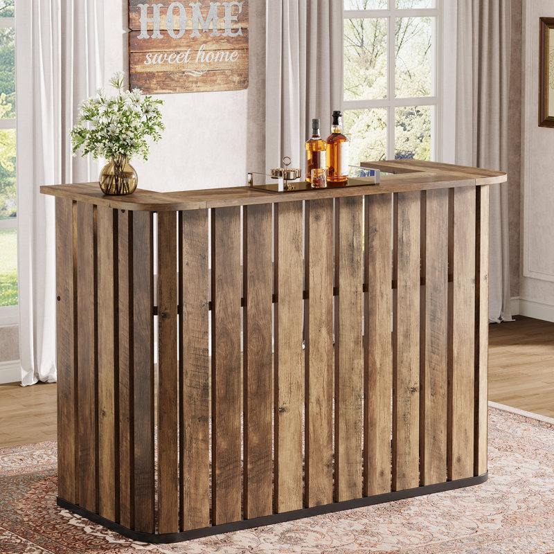 63-Inch Home Bar Unit Wine Bar Table for Home Pub, Bistro, Brown
