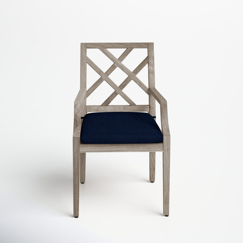 Haley Patio Dining Armchair with Cushions, Oyster Teak, Indigo Velvet, No Welt