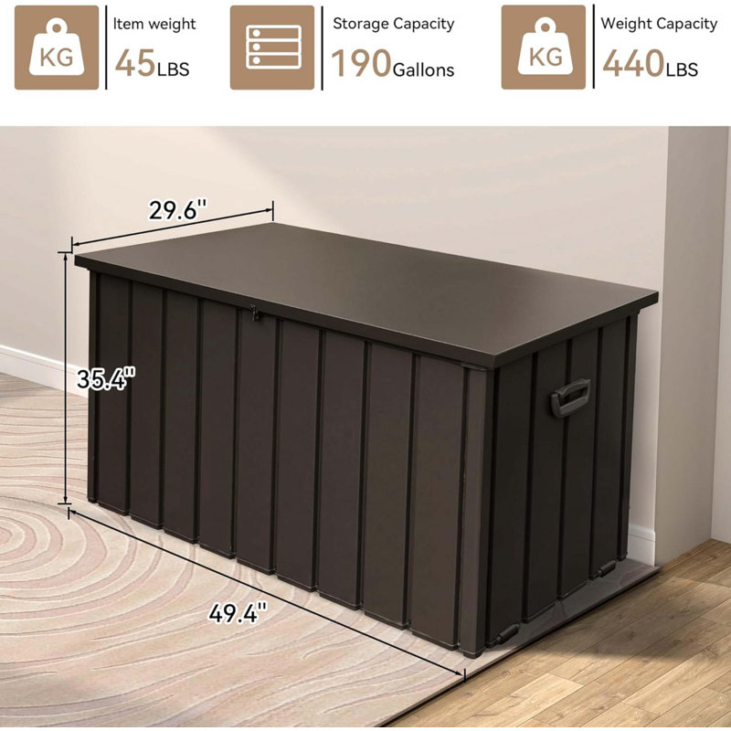 Coffre de terrasse en métal 190 gallons, Brun
