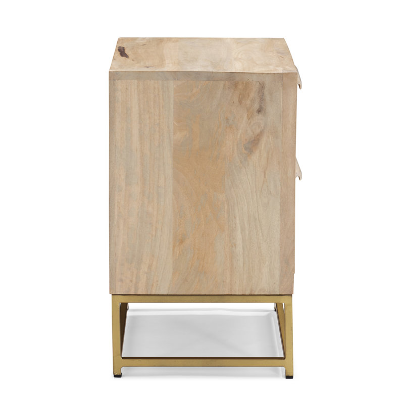 Janie 2-Drawer Natural Rattan and Gold Metal Office Cabinet