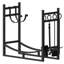 Black Large Wide Firewood Log Stand, Heavy-Duty Log Storage Rack with Removable Kindling Holder and 4-Piece Fireplace Tool Set, Indoor & Outdoor Fireside Organiser