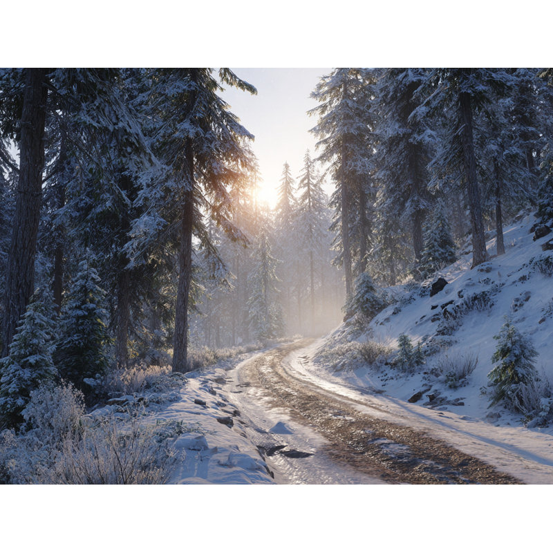 «Snowy Forest Path», art mural sur toile tendue, H 36 po x l 48 po