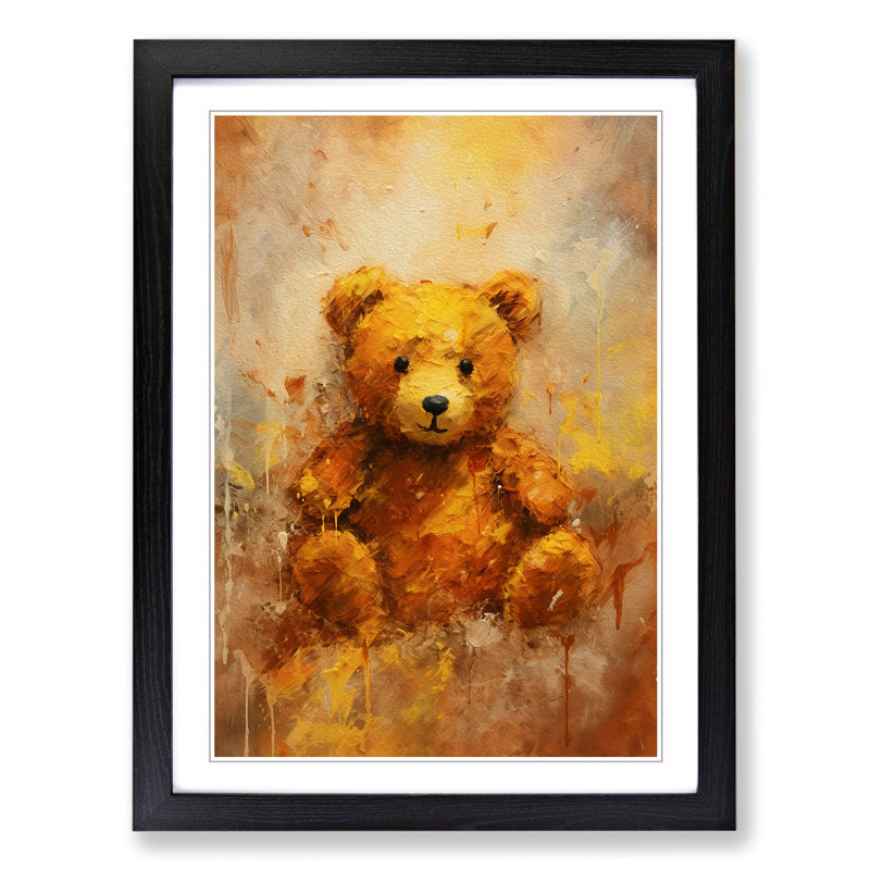 Teddy Bear Gestural - Framed Print, 34cm H x 25cm W x 2cm D, Black 