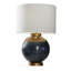 Lampe de table Kara, corps rond, abat-jour blanc, métal ombré bleu doré 27 po