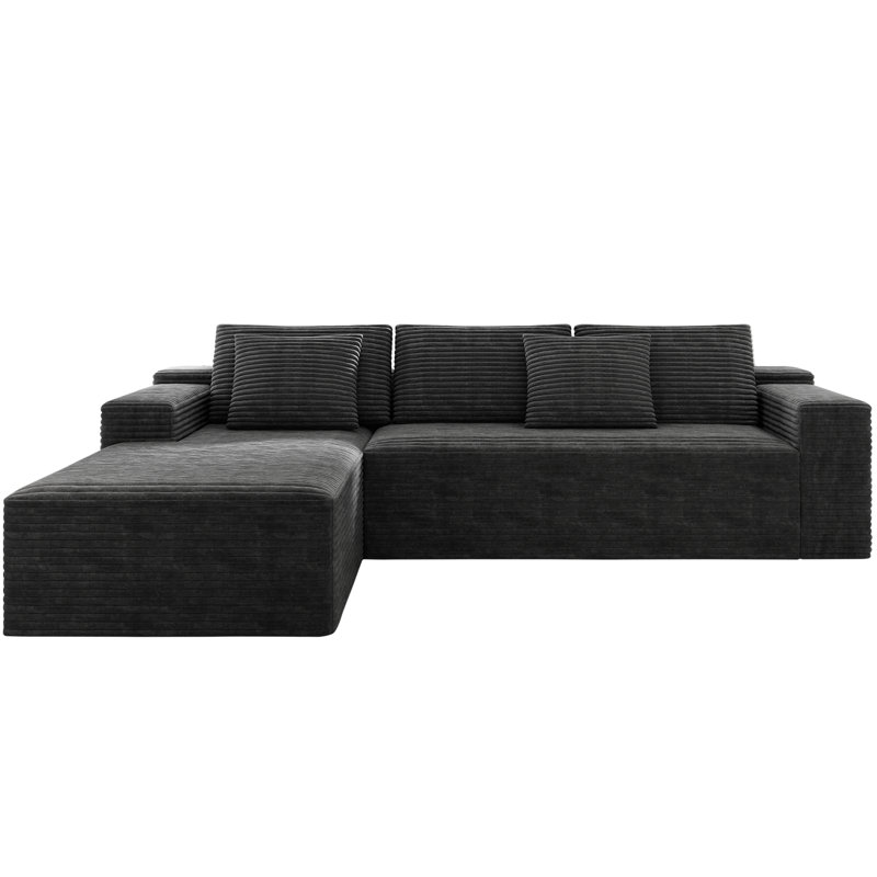 Koli Boneless 104" L-shaped Sectional Couch, Compression Sofa for 4 Person, Corduroy, Left Hand Facing, Gray Velvet