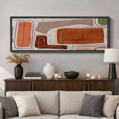 Orange Brown Abstract Line Mid Century Modern Extra Large Pictures Framed Canvas Print Wall Art