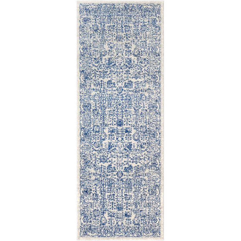 Tapis bleu foncé / gris clair Hillsby, Tapis de couloir 2 pi 7 po x 7 pi 3 po