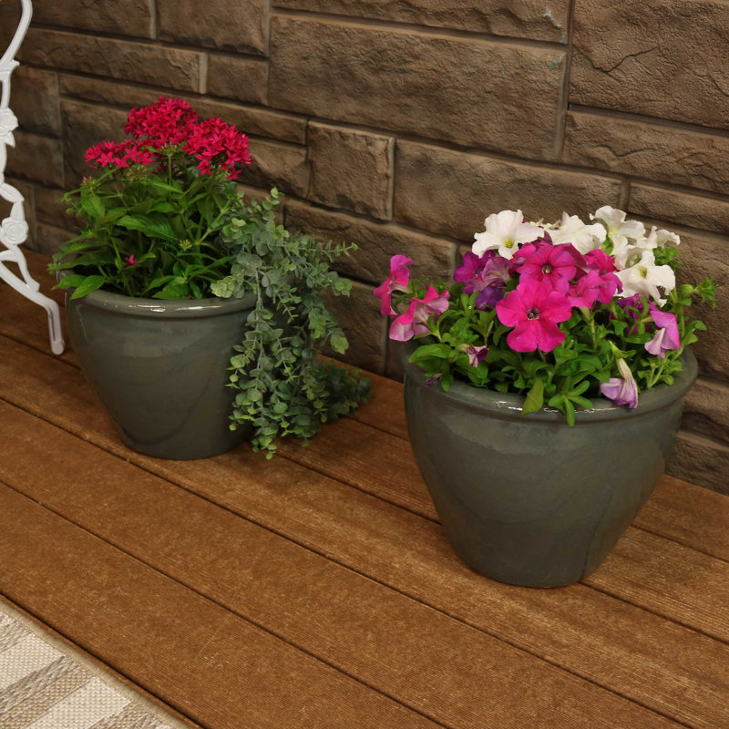 Chalet Ceramic Outdoor Planter, Gray, 8" H x 9.5" W x 9.5" D
