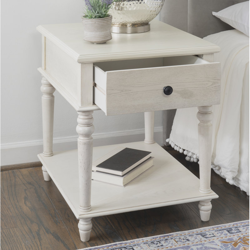 Table de bout avec tiroir de rangement Francine, Crème