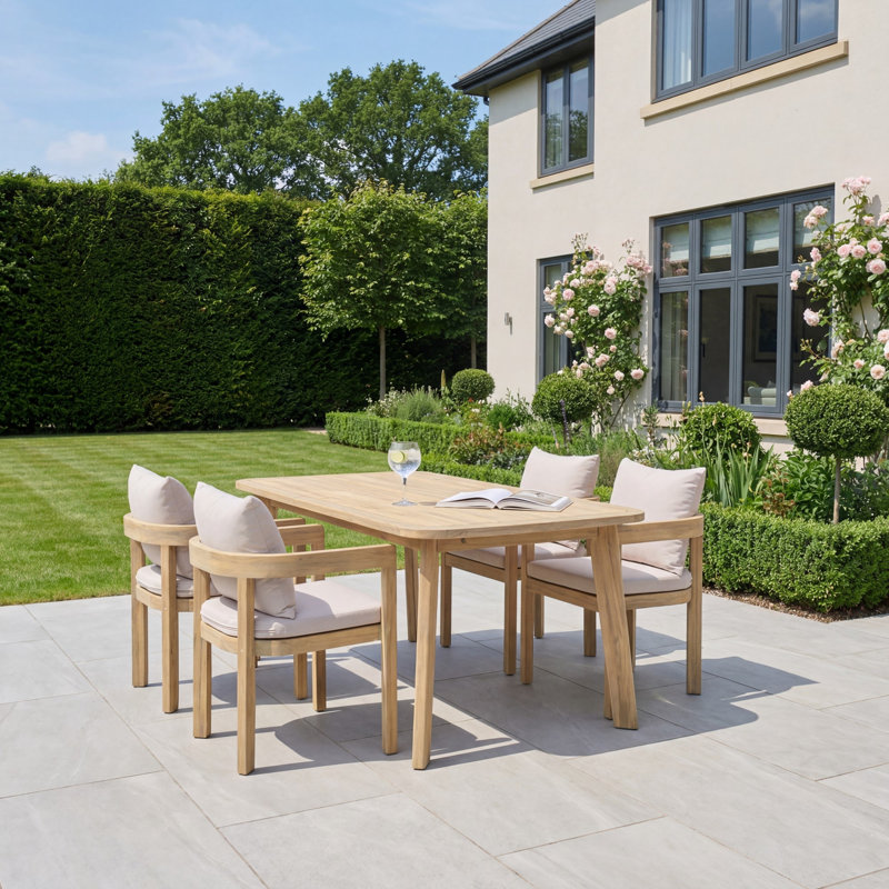 Acacia Wood Patio Dining Set with Rectangular Table, 4 Chairs Included