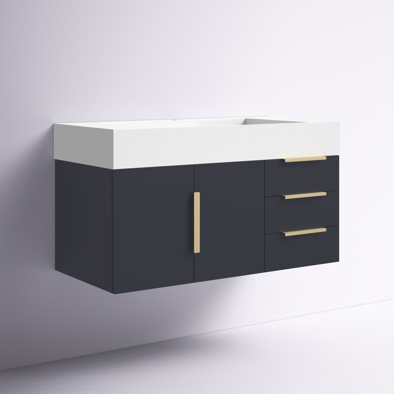 Glasgow 42'' Single Bathroom Vanity with Acrylic Top, Dark White/Oak, White