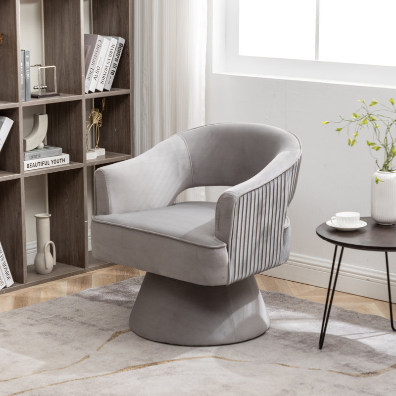Chynna Velvet Swivel Barrel Chair, Gray Velvet