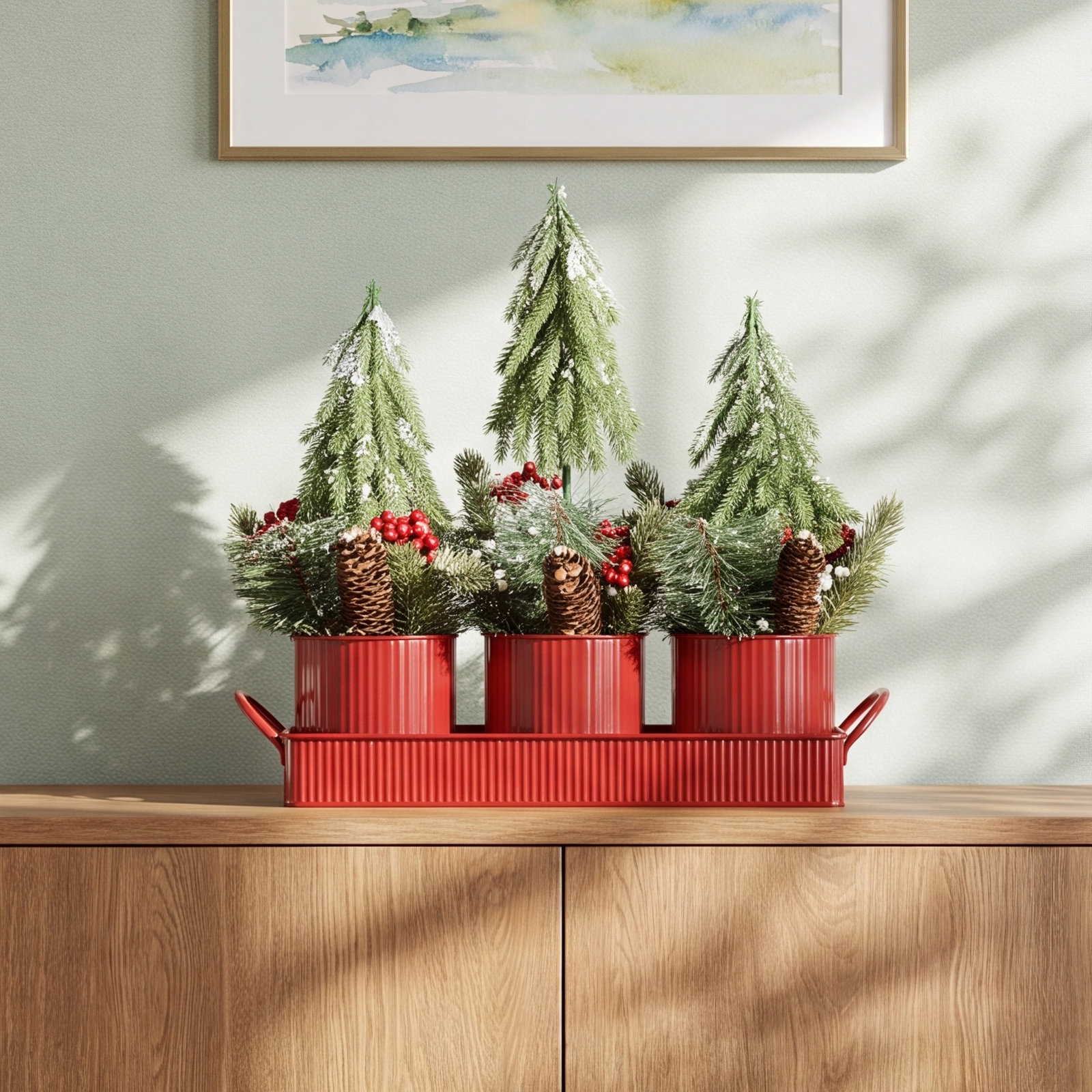 Potted Triple Tabletop Christmas Tree