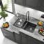 Évier de cuisine à double cuve encastré en quartz noir de 84 cm (33 po), cuves égales 50/50 en composite de granit avec égouttoir enroulable, 2 crépines et 2 grilles de fond, profondeur de 25 cm (9,83 po), pour meuble de 91 cm (36 po).-115613308