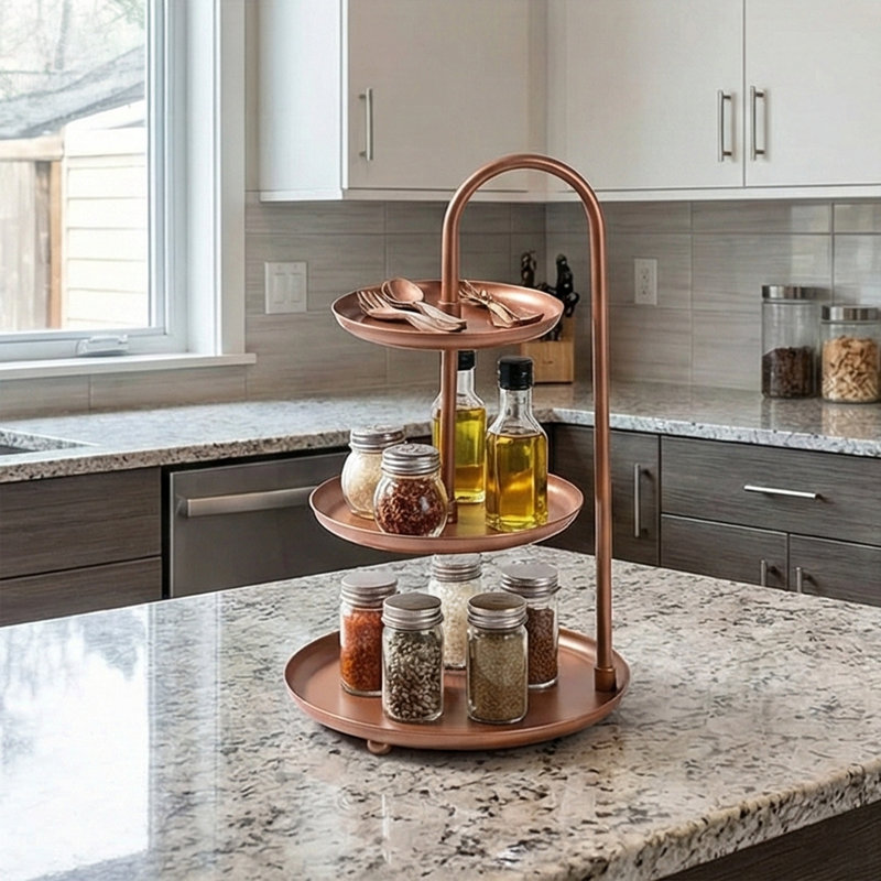 Modern Curved Silhouette 3-Tier Decorative Tray, Copper