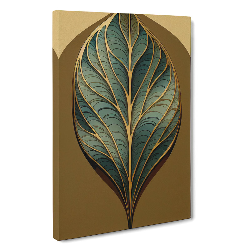 Art Deco Leaf No.1 - Wrapped Canvas Print, 60cm H x 40cm W x 3cm D