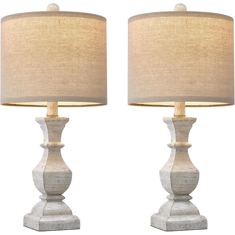 White Rustic Wood Table Lamps Set of 2