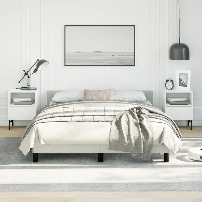 Maecie Velvet Platform Bed Frame, No Box Spring Needed/No Mattress, Light Grey, Full / Double