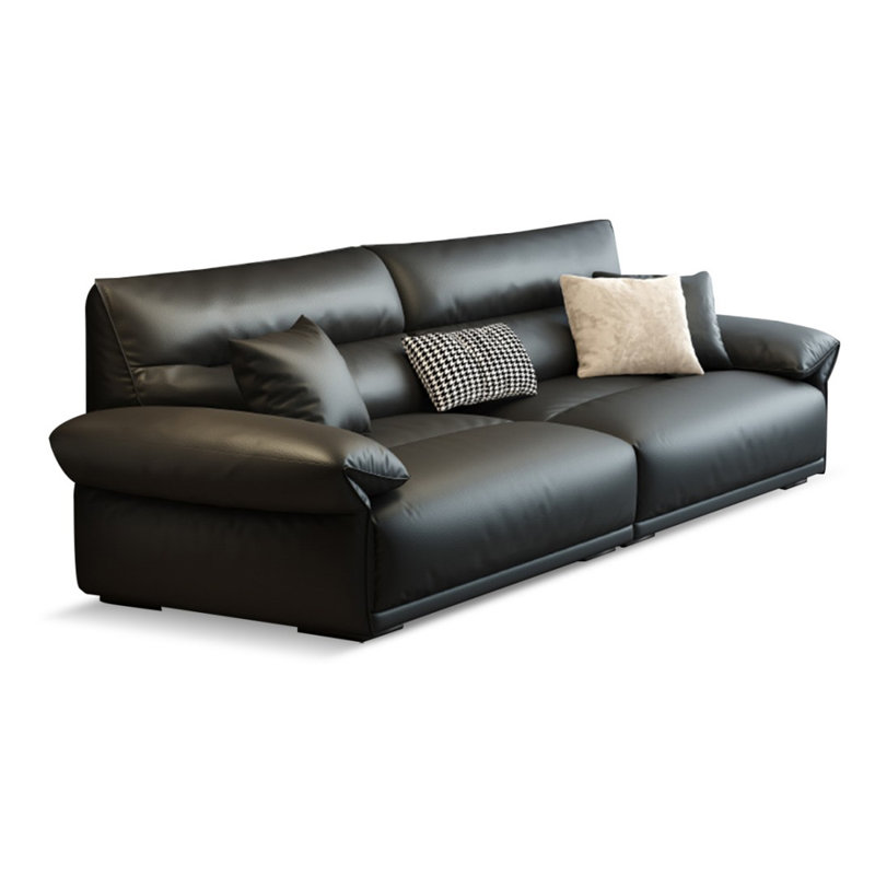 Black Genuine Leather Modular Sofa cushion couch, 32.68" H x 85.83" W x 36.61" D