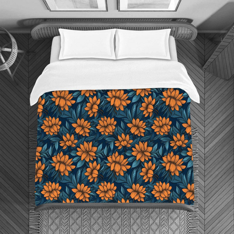 Machine Printed Duvet Cover, Twin Duvet Cover, Blue/Orange