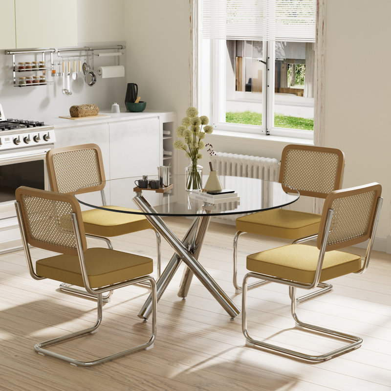 Ensemble de table de salle à manger Elegant, H 30 po x L 47 po x l 47 po, 7, Jaune / argenté